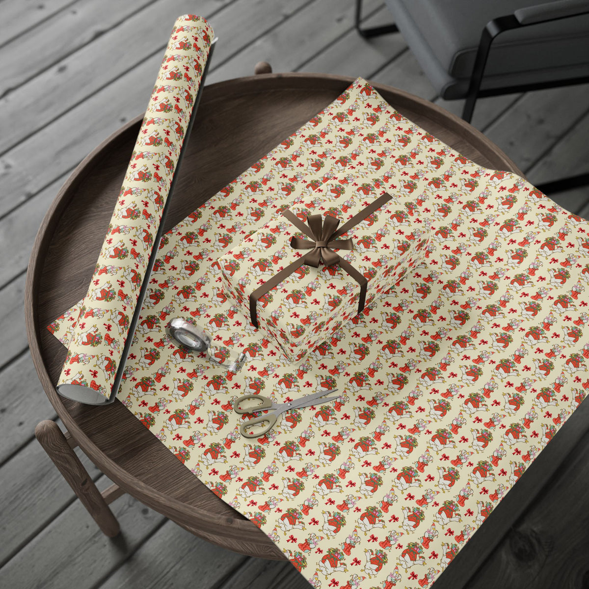 Christmas Goose Wrapping Paper, Cute Geese with Santa Hats, Presents & Red Bows, Whimsical Holiday Gift Wrap