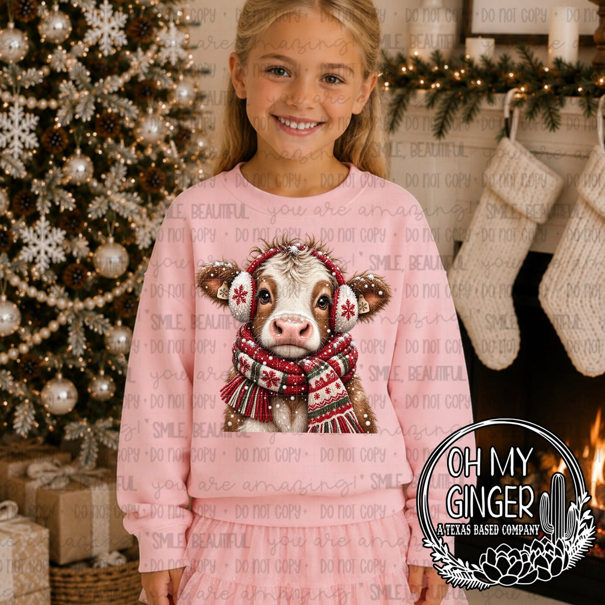 Christmas Cow - Kids — a festive cow wearing Christmas accessories