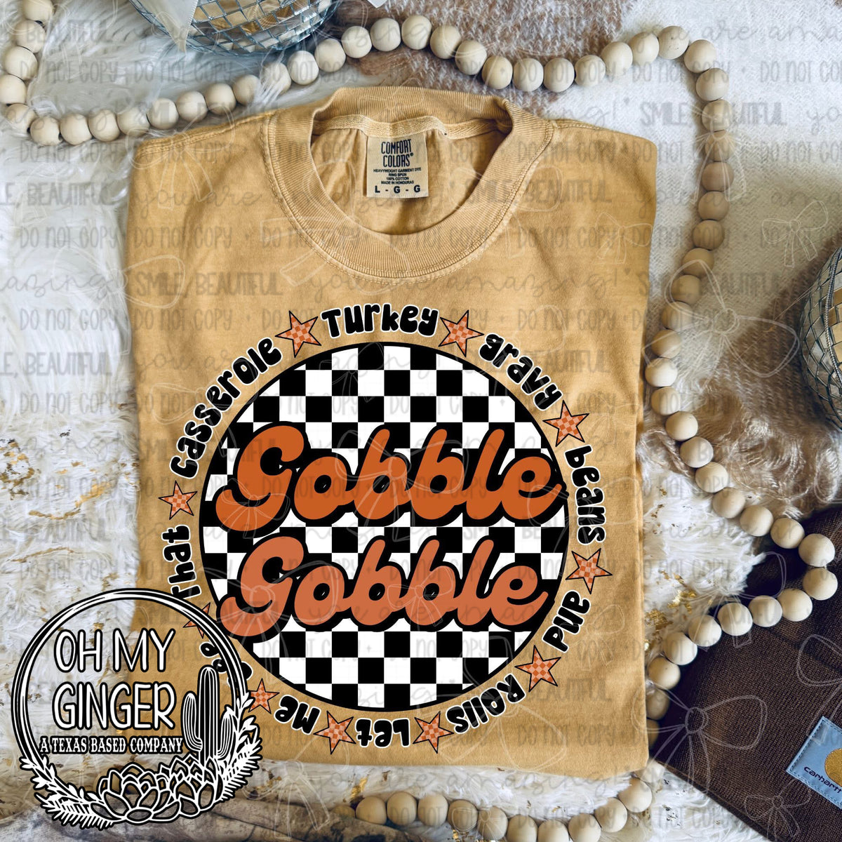 Gobble Gobble Checker design featuring a playful Gobble Gobble Thanksgiving design with checkerboard styling by Oh My Ginger