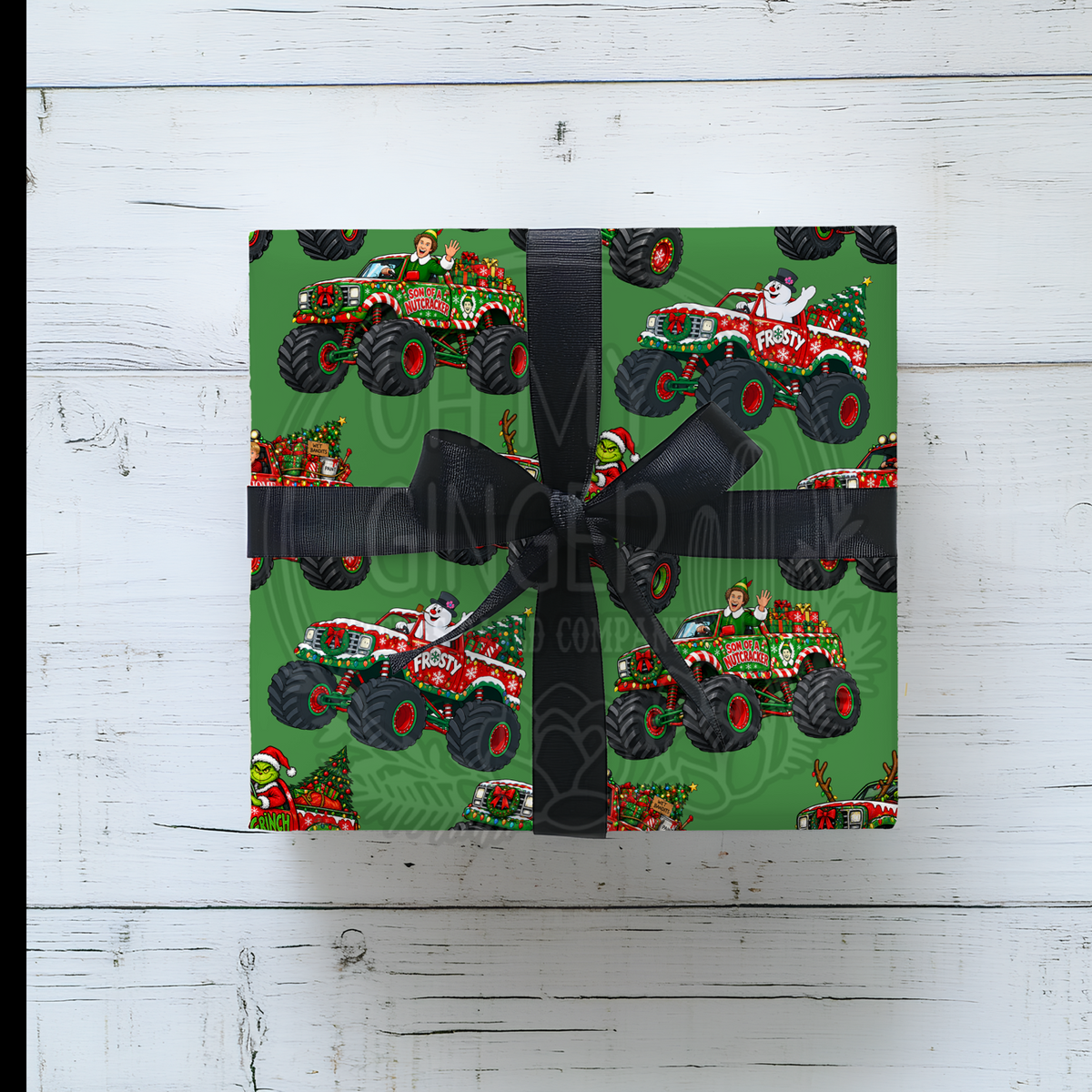 Monster Truck Christmas Characters Wrapping Paper
