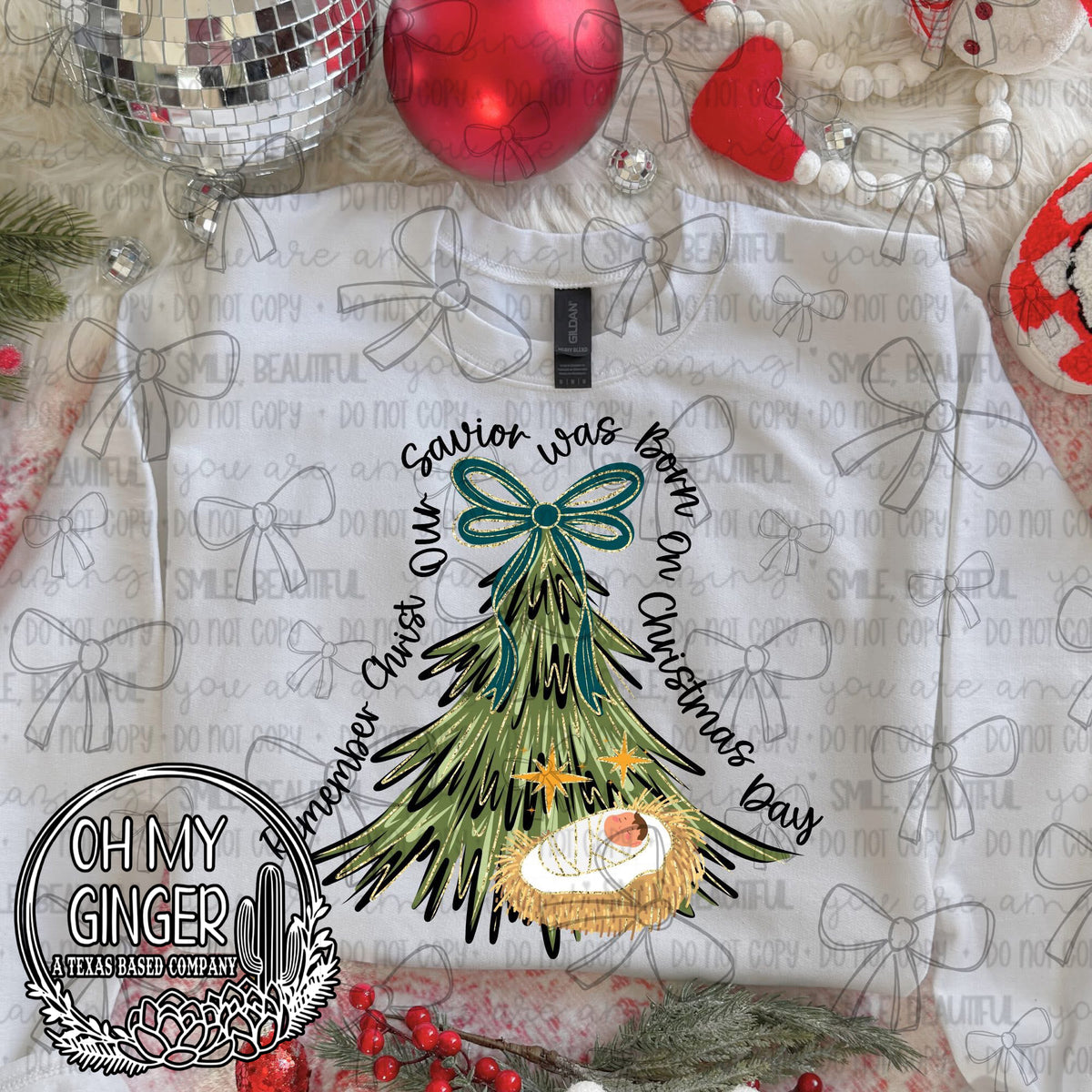 Christ Our Savior Born On Christmas Day design featuring faith-centered Christmas typography celebrating the birth of Christ by Oh My Ginger