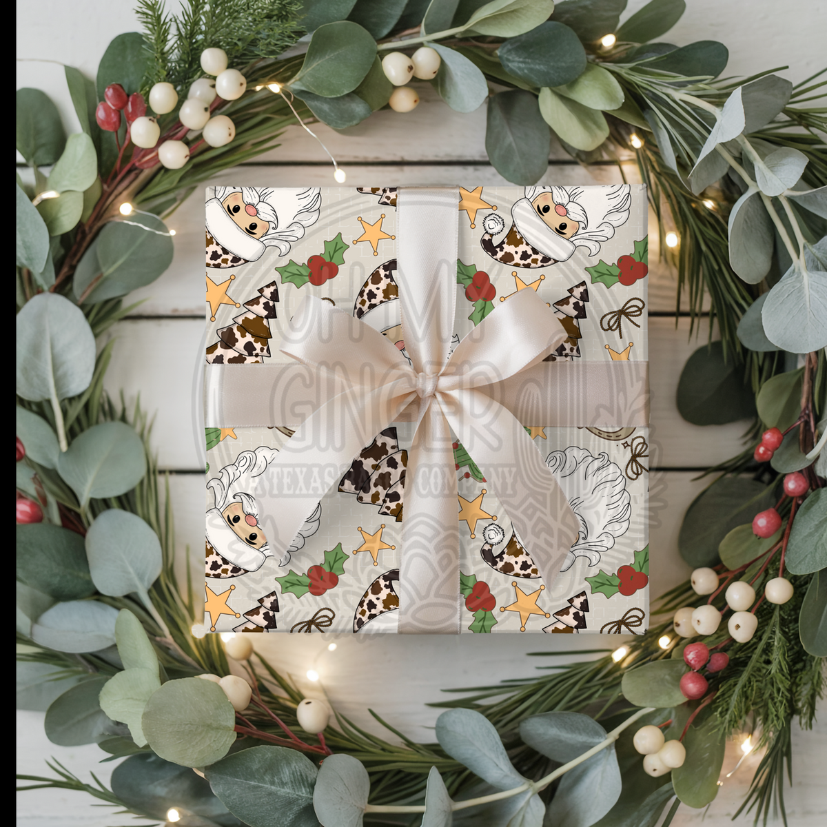 Cowprint Santa Wrapping Paper