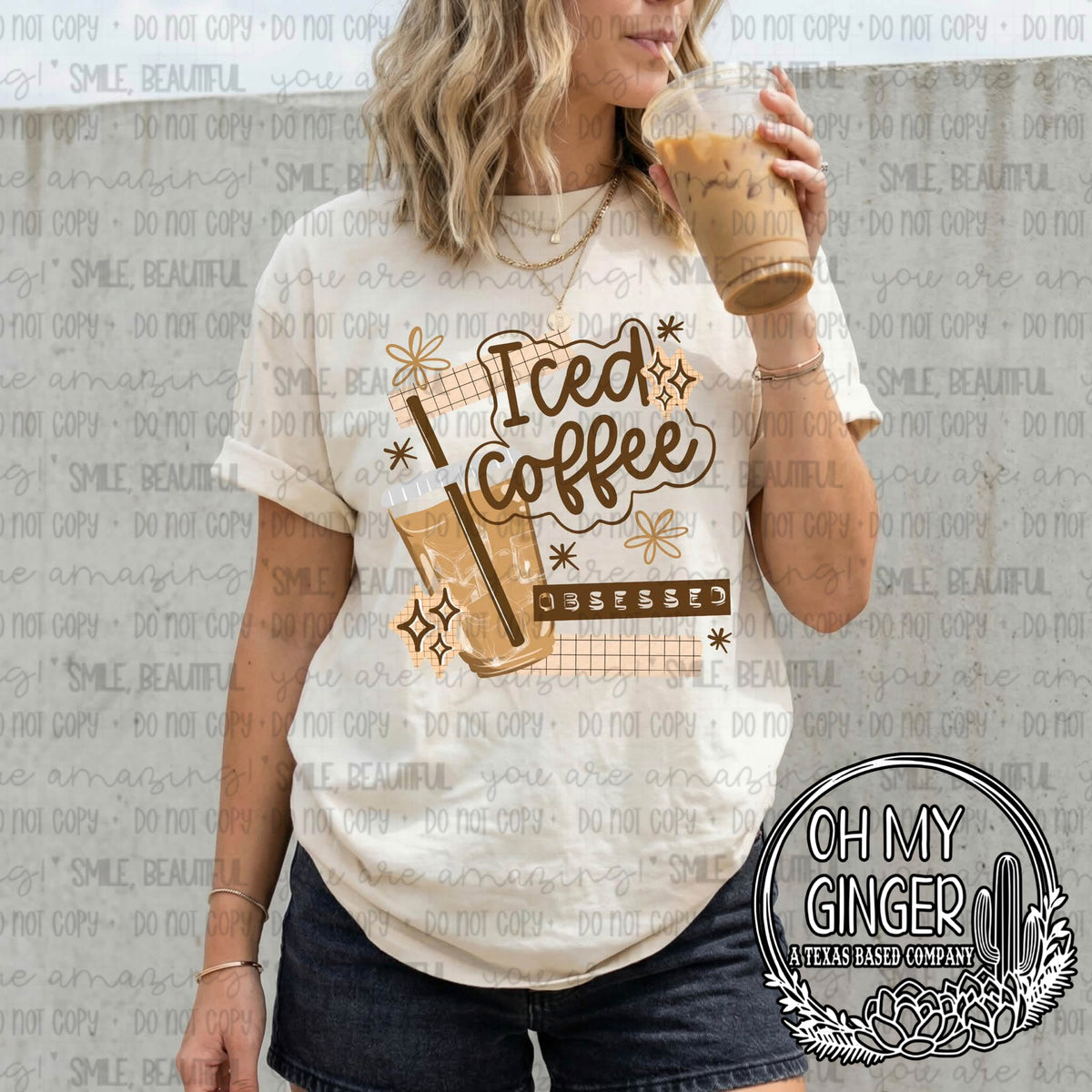 Iced Coffee Upset — an iced-coffee cup, flowers and stars with iced-coffee-obsessed lettering