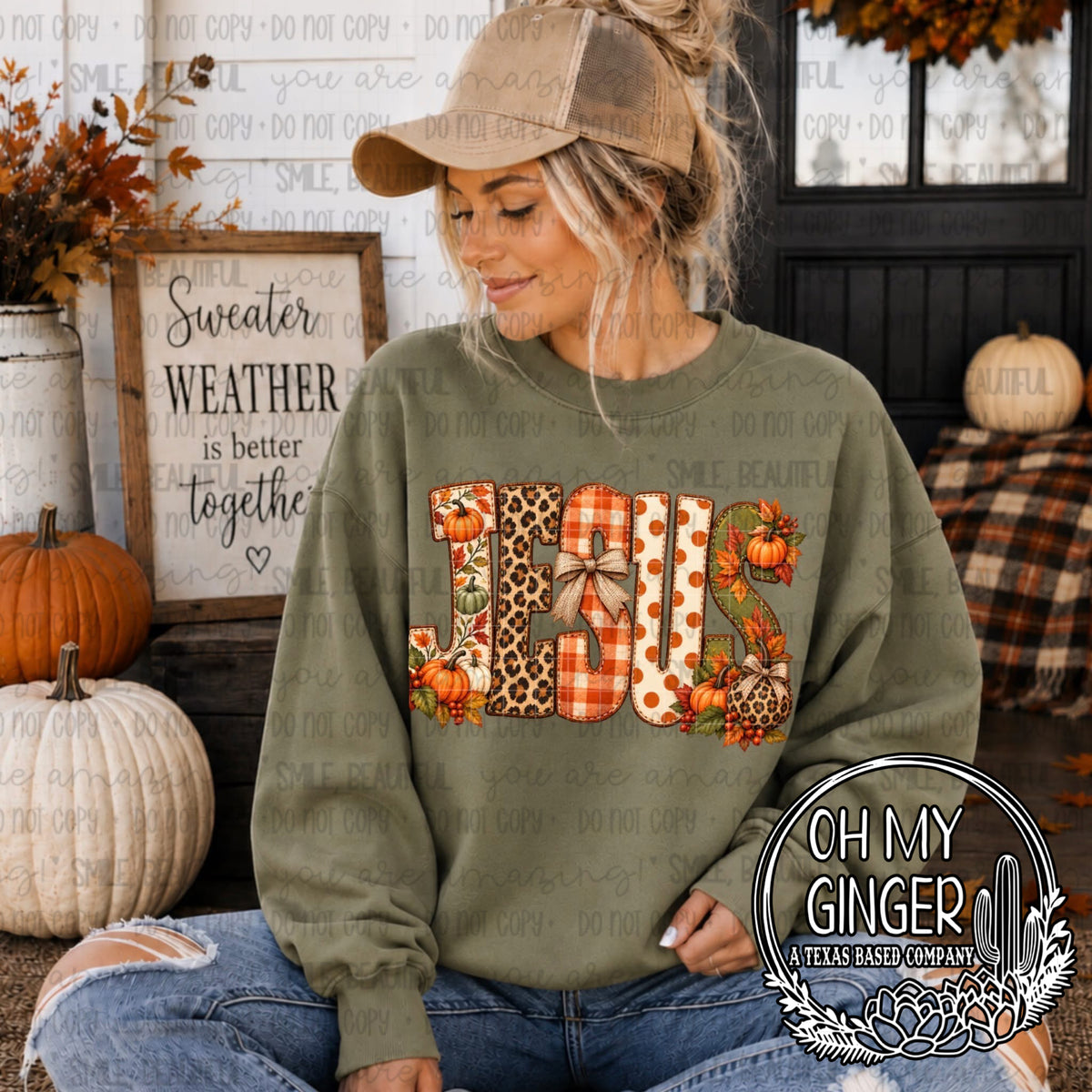 Jesus Fall Letters — JESUS lettering filled with autumn patterns