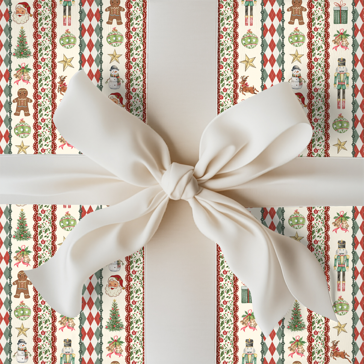 Vintage Christmas Stripes Wrapping Paper