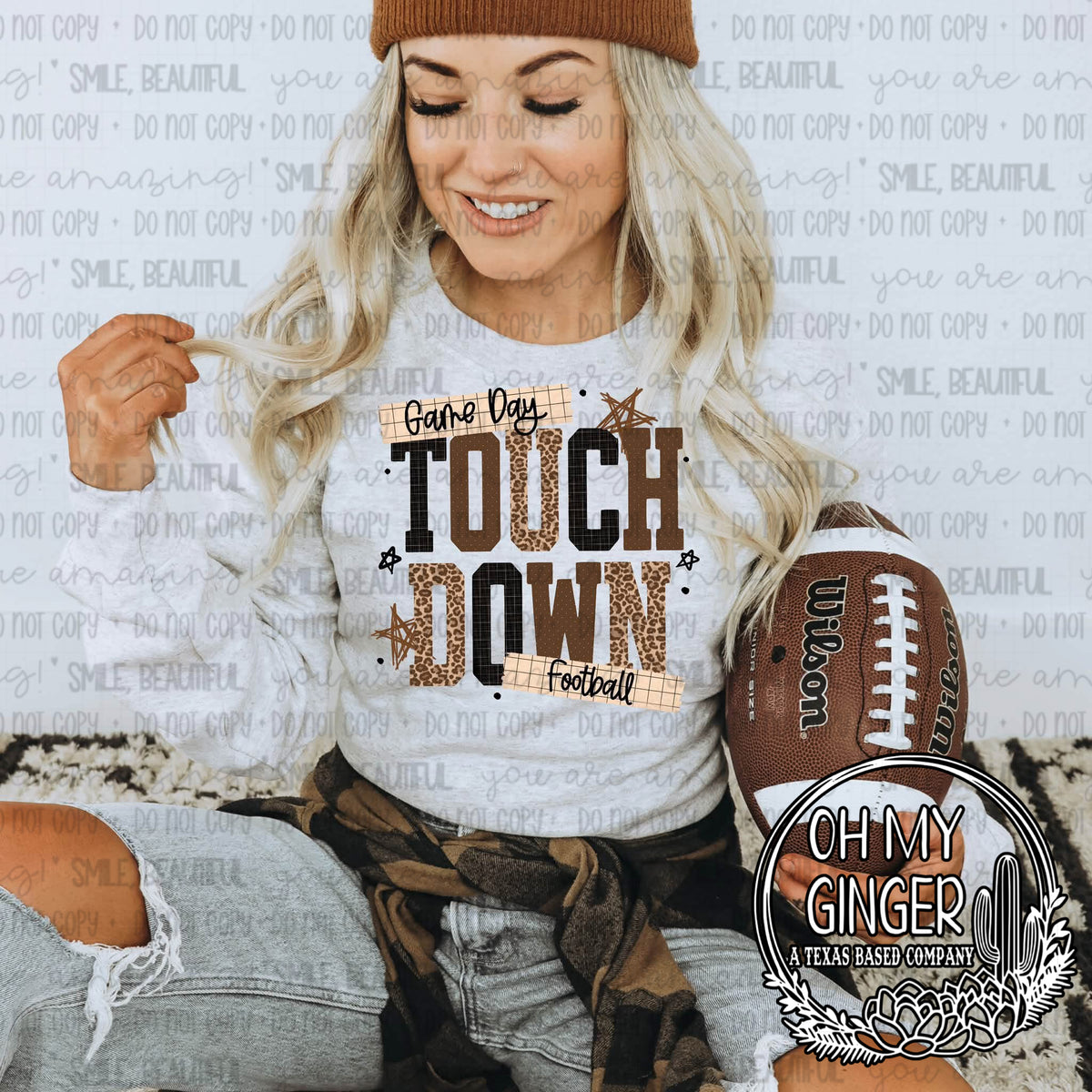 Game Day Touchdown Football — touchdown lettering with football and game-day details