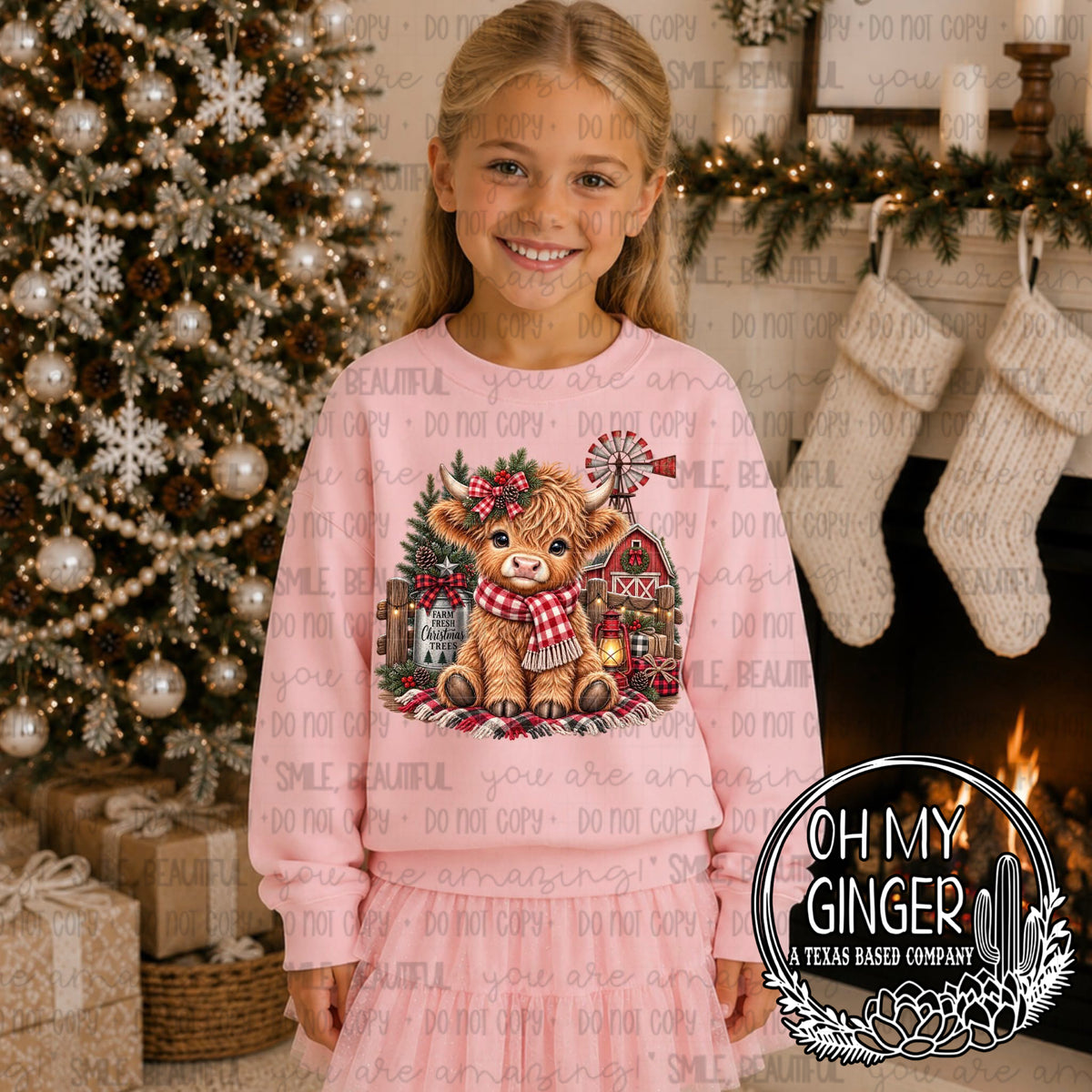 Christmas Highland Cow - Kids — a Highland cow wearing Christmas accessories