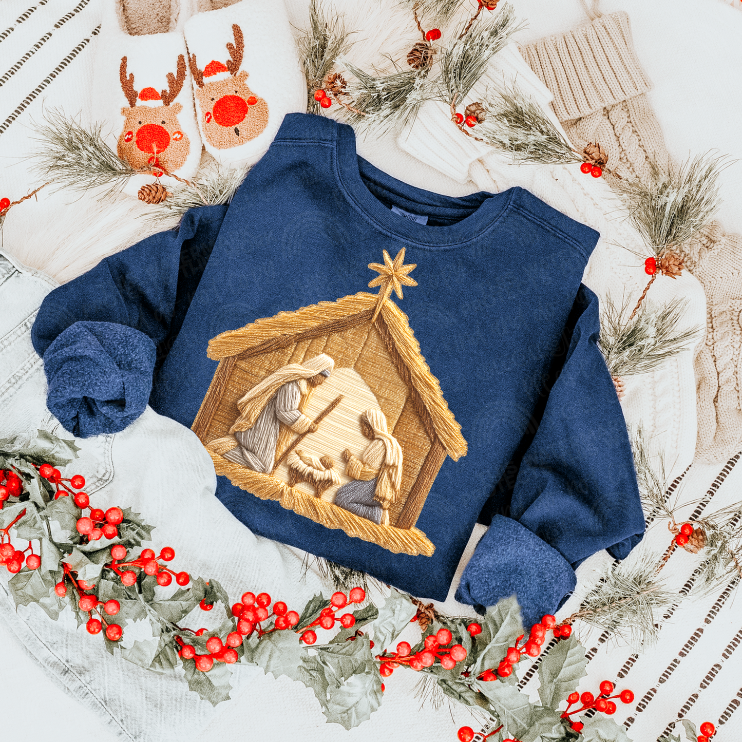 Faux Glitter Yarn Nativity