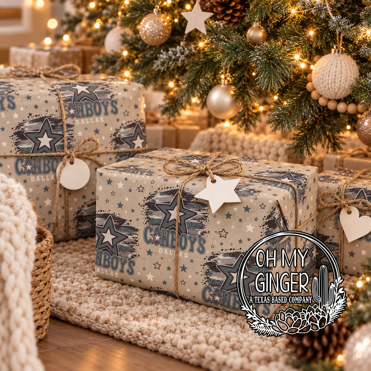 Dallas Cowboys Distressed Stars on Tan Wrapping Paper