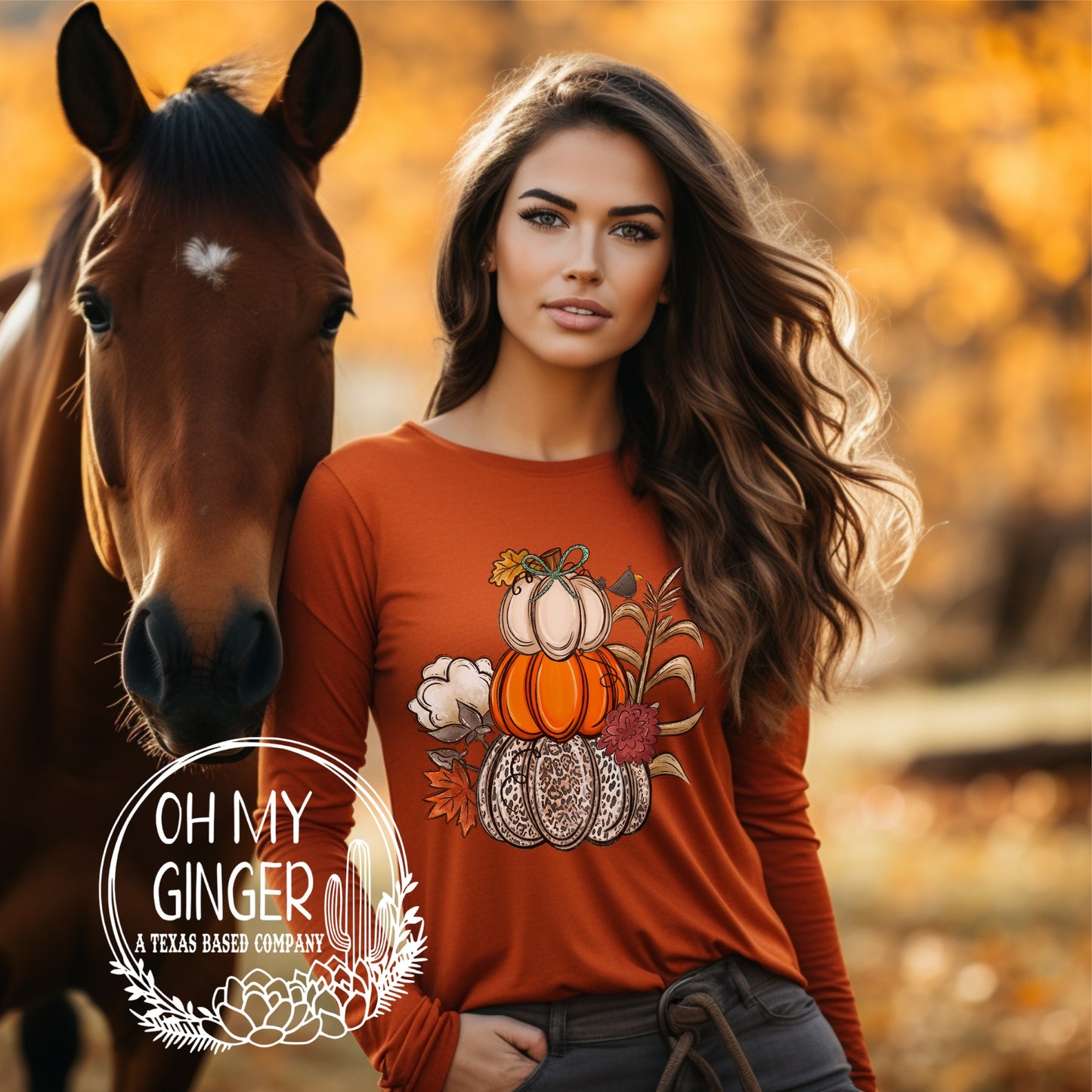 Stacked Pumpkins with Cotton