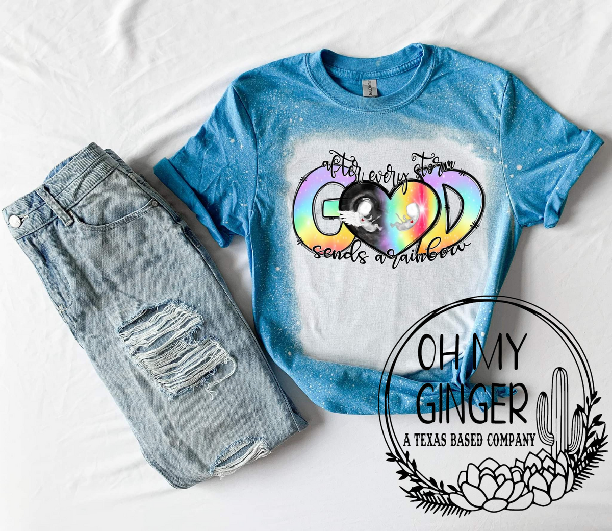 After Every Storm God Sends A Rainbow adult apparel design by Oh My Ginger