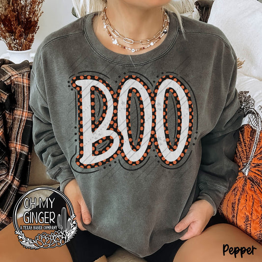 Boo - Black and Orange Polka — large BOO lettering with contrasting black and orange patterns