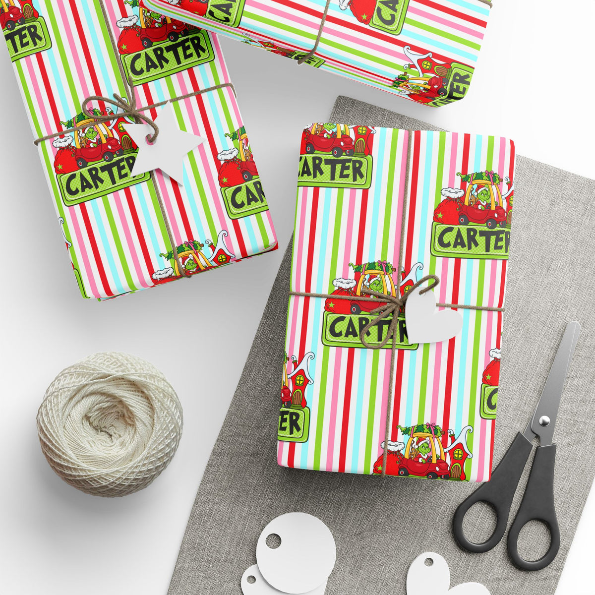 Merry Who Custom Wrapping Paper Christmas Wrapping Paper, Custom Name Striped Gift Wrap, Whoville Holiday Presents