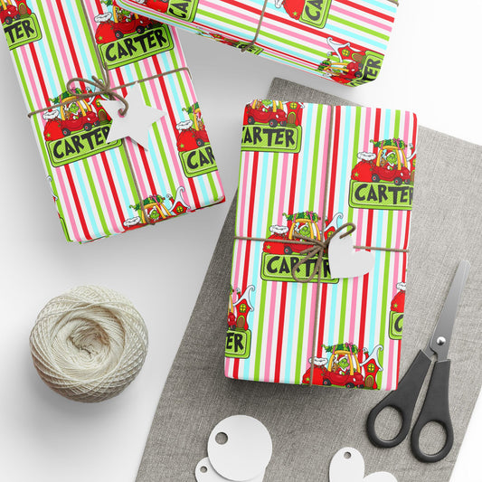 Merry Who Custom Wrapping Paper Christmas Wrapping Paper, Custom Name Striped Gift Wrap, Whoville Holiday Presents