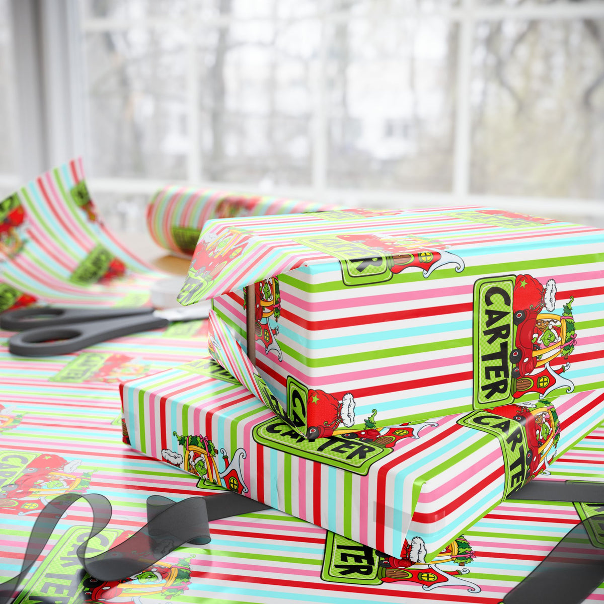 Merry Who Custom Wrapping Paper Christmas Wrapping Paper, Custom Name Striped Gift Wrap, Whoville Holiday Presents
