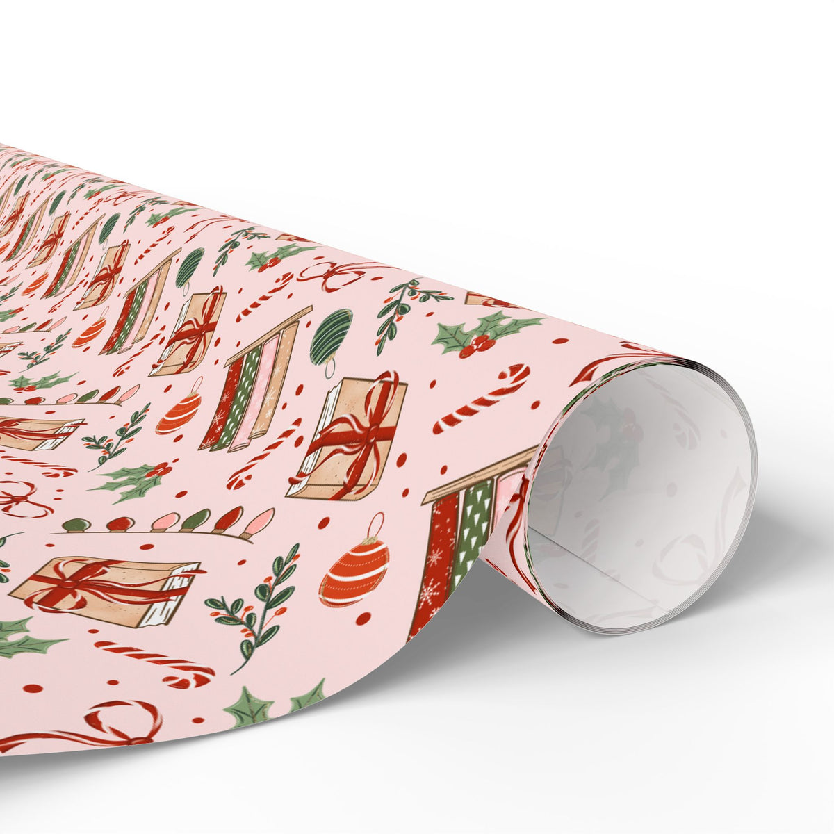 Pink Bookish Christmas Wrapping Paper, Holiday Books, Bows & Christmas Lights, Gift Wrap for Book Lovers