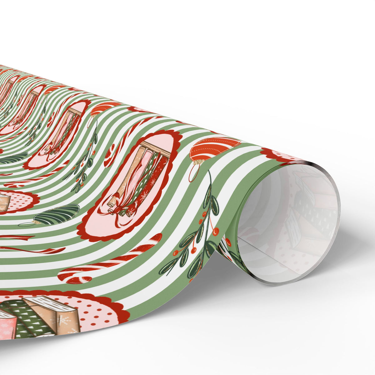 Book Lover Christmas Wrapping Paper, Sage Green Stripes, Festive Books & Bows, Bookish Holiday Gift Wrap