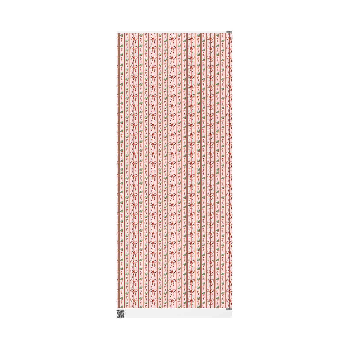 Pink Candy Cane Christmas Wrapping Paper, Red Bows & Holly, Striped Coquette Holiday Gift Wrap