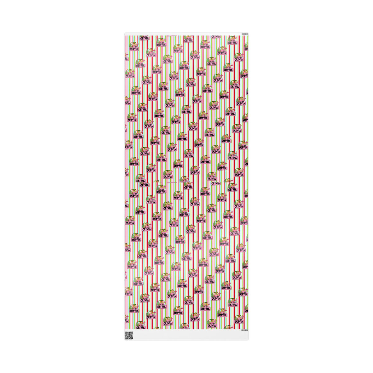 Merry Lou Who Custom Christmas Wrapping Paper, Custom Name Pink Striped Whoville Holiday Gift Wrap