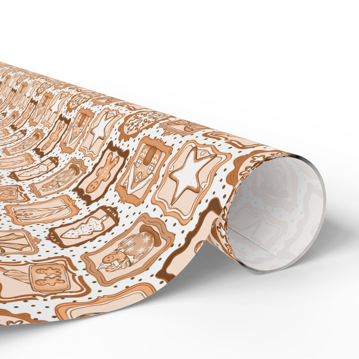Gingerbread Christmas Wrapping Paper, Neutral Brown Cookie Frames, Bows & Hot Cocoa, Cozy Holiday Gift Wrap