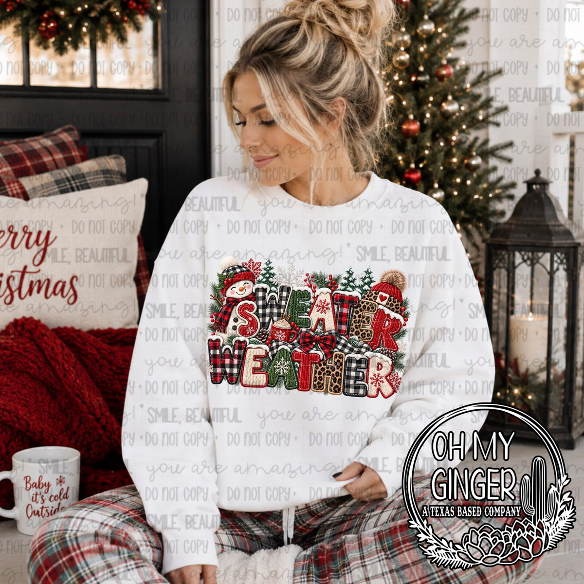 Sweater Weather Christmas — patterned Christmas sweater-weather lettering