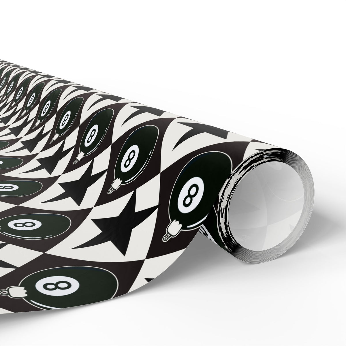 8 Ball Christmas Wrapping Paper, Black & White Ornament Gift Wrap, Stars & Diamonds, Billiards Holiday Paper