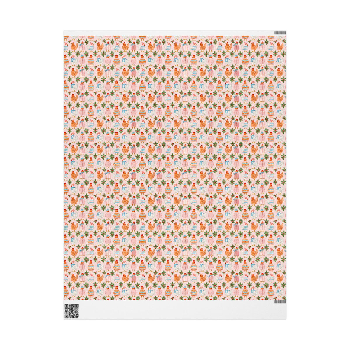 Christmas Chicken Wrapping Paper, Pink Holiday Gift Wrap with Chickens in Sweaters, Cute Farmhouse Christmas Paper
