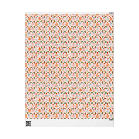 Christmas Chicken Wrapping Paper, Pink Holiday Gift Wrap with Chickens in Sweaters, Cute Farmhouse Christmas Paper