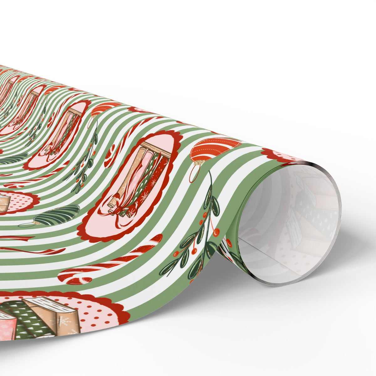 Book Lover Christmas Wrapping Paper, Sage Green Stripes, Festive Books & Bows, Bookish Holiday Gift Wrap