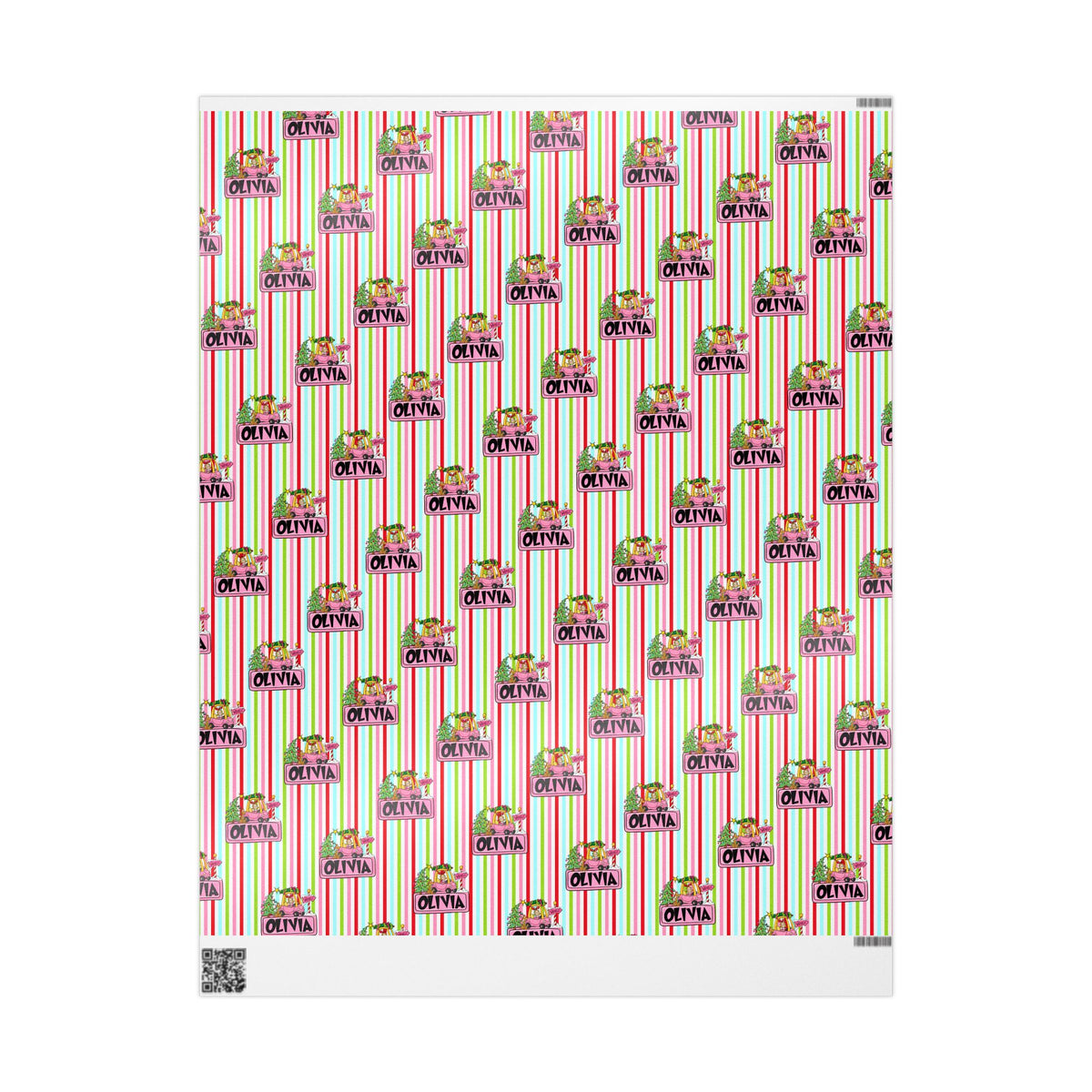 Merry Lou Who Custom Christmas Wrapping Paper, Custom Name Pink Striped Whoville Holiday Gift Wrap