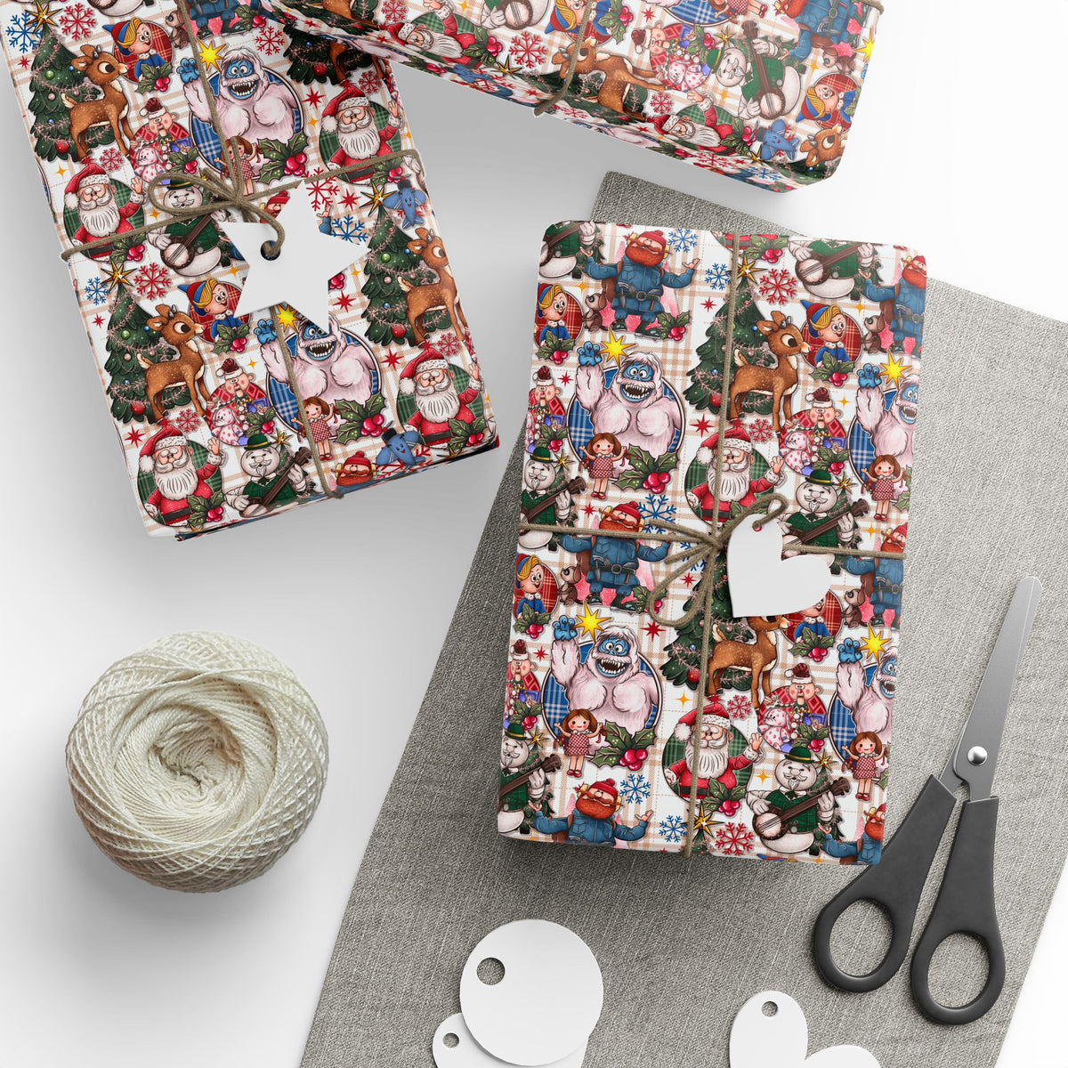 Rudolph Christmas Wrapping Paper, Bumble, Santa & Misfit Toys, Nostalgic Holiday Character Gift Wrap