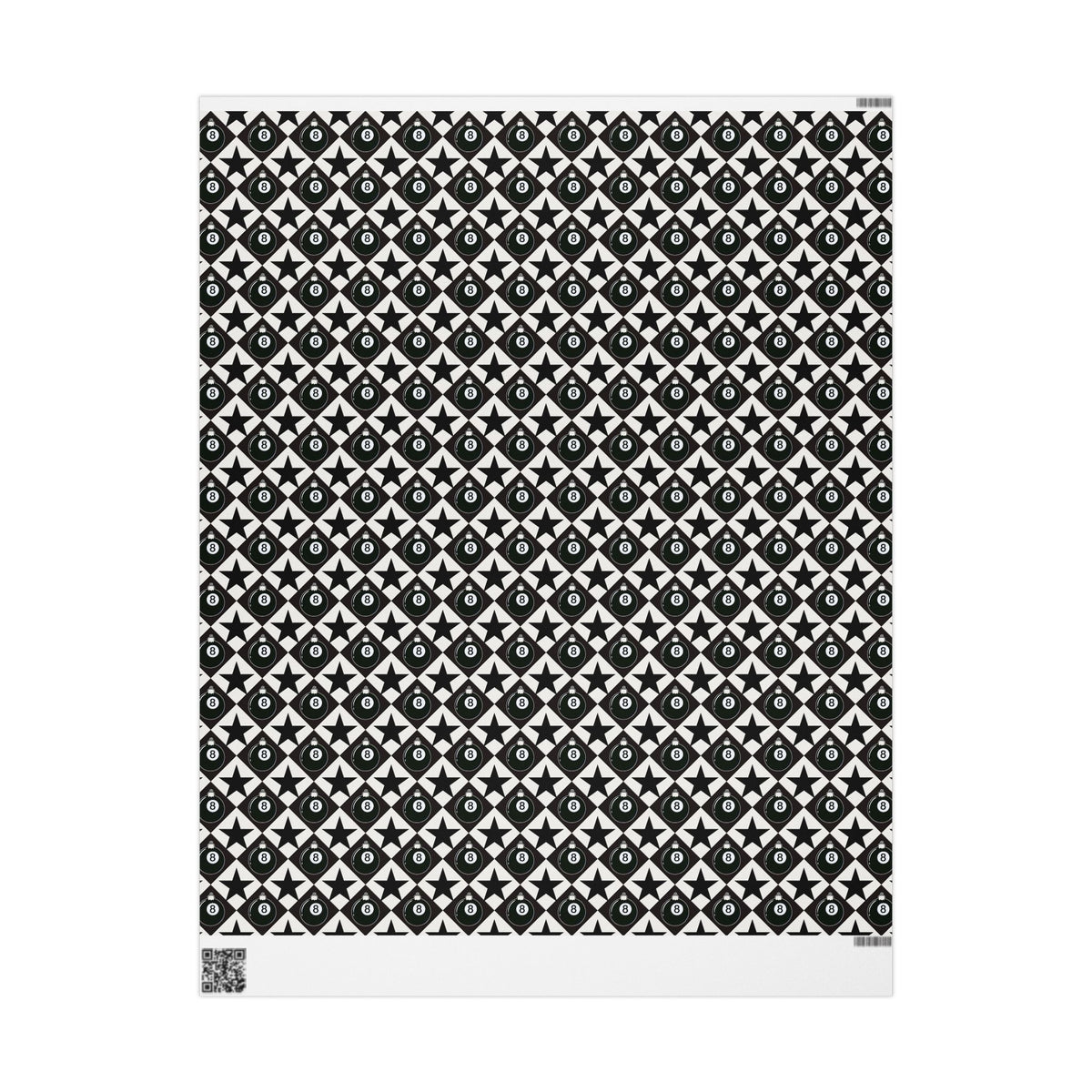 8 Ball Christmas Wrapping Paper, Black & White Ornament Gift Wrap, Stars & Diamonds, Billiards Holiday Paper
