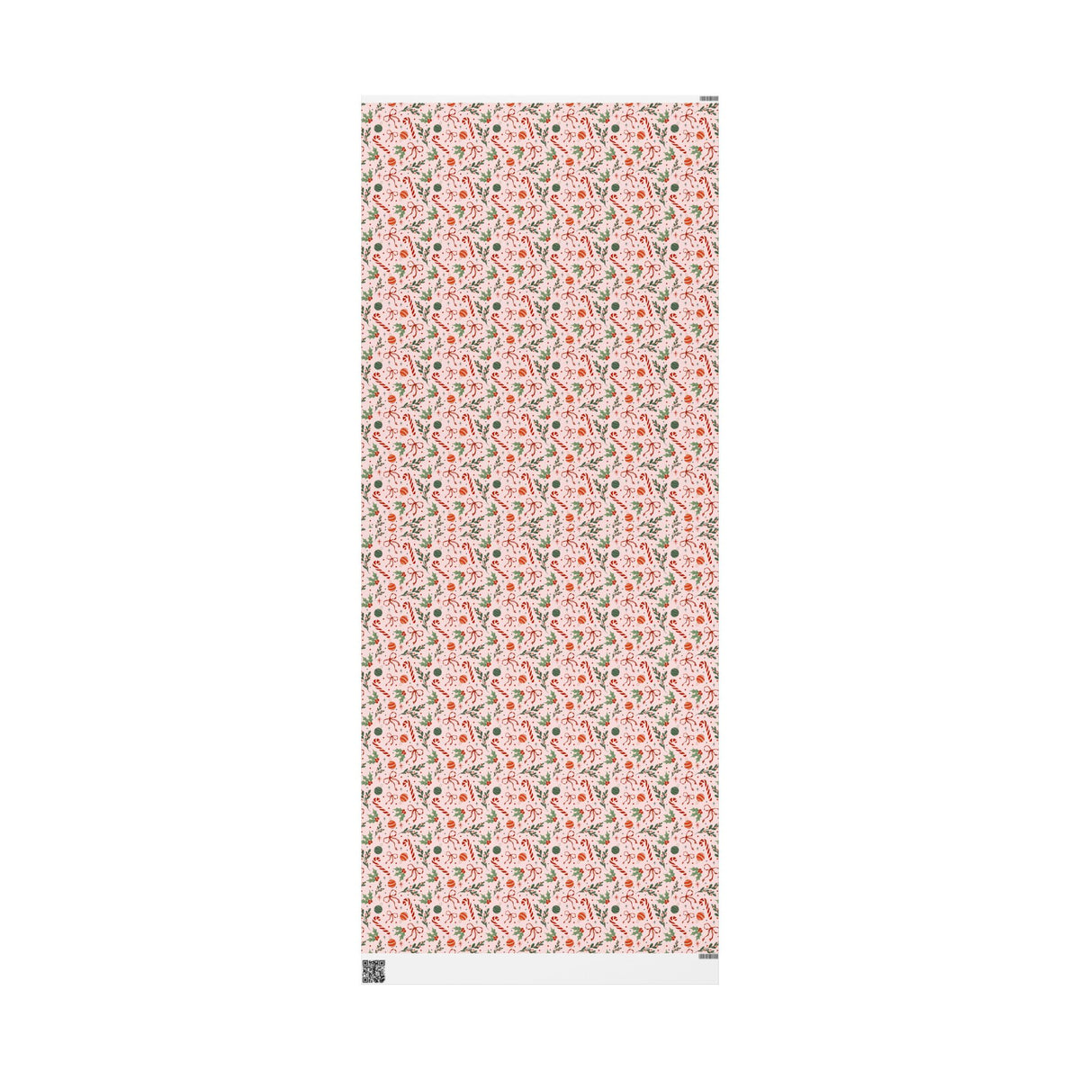 Pink Christmas Wrapping Paper, Candy Canes, Ornaments & Red Bows, Vintage-Inspired Holiday Gift Wrap