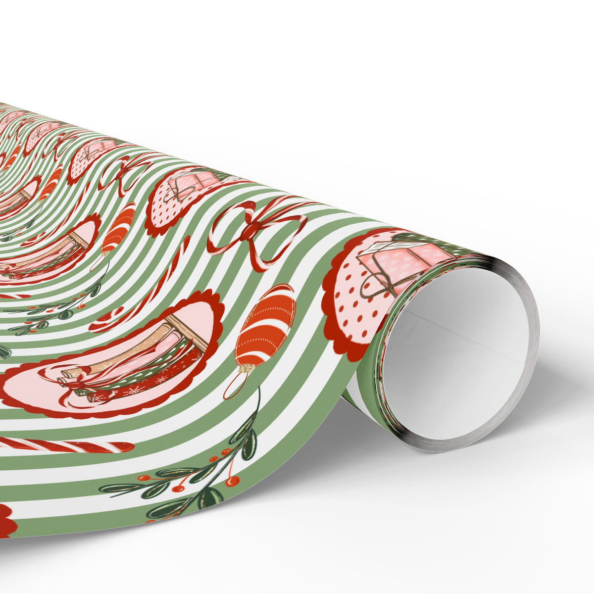 Book Lover Christmas Wrapping Paper, Sage Green Stripes, Festive Books & Bows, Bookish Holiday Gift Wrap