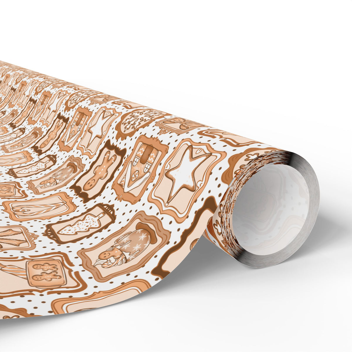 Gingerbread Christmas Wrapping Paper, Neutral Brown Cookie Frames, Bows & Hot Cocoa, Cozy Holiday Gift Wrap