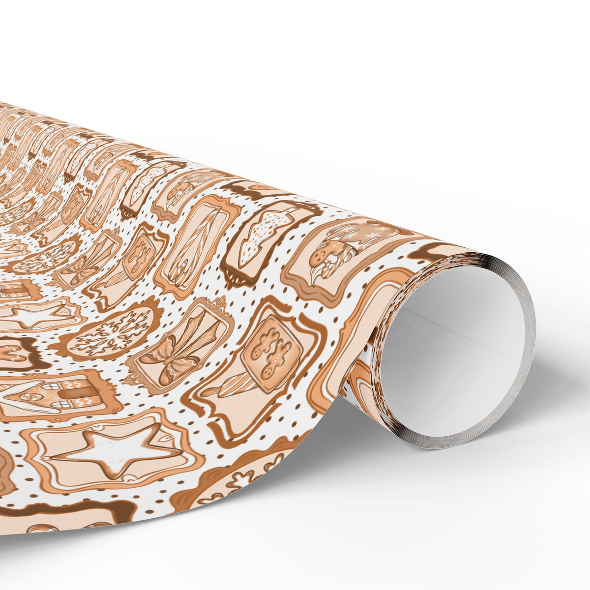 Gingerbread Christmas Wrapping Paper, Neutral Brown Cookie Frames, Bows & Hot Cocoa, Cozy Holiday Gift Wrap
