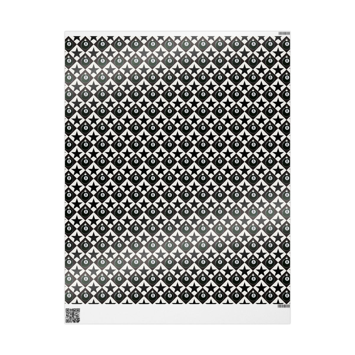 8 Ball Christmas Wrapping Paper, Black & White Ornament Gift Wrap, Stars & Diamonds, Billiards Holiday Paper