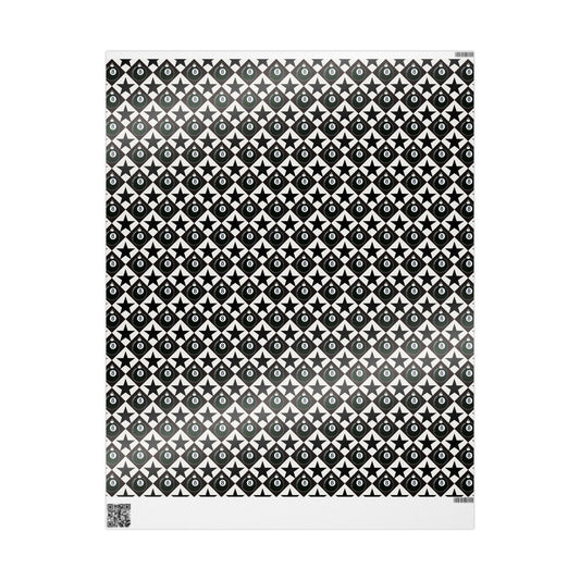 8 Ball Christmas Wrapping Paper, Black & White Ornament Gift Wrap, Stars & Diamonds, Billiards Holiday Paper