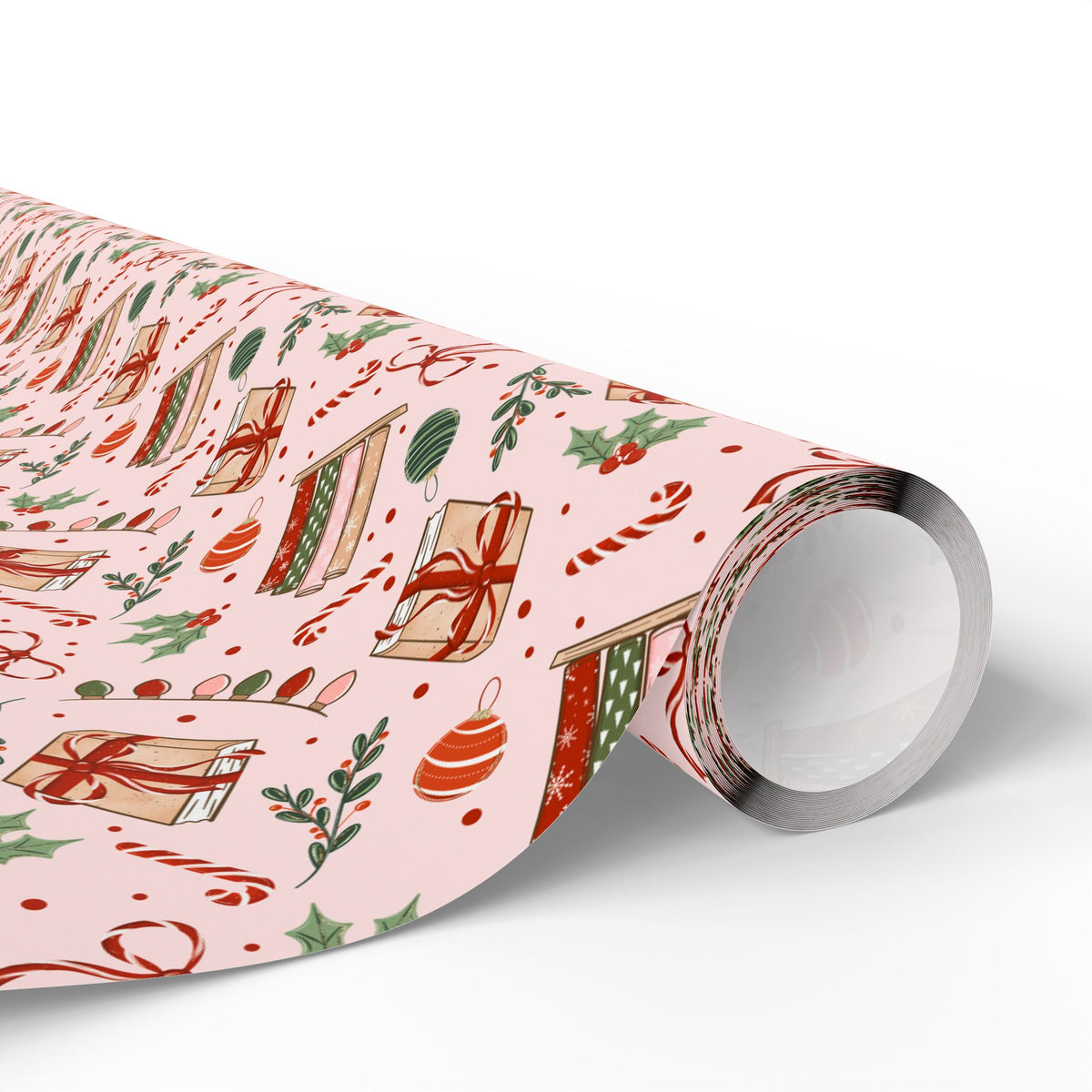 Pink Bookish Christmas Wrapping Paper, Holiday Books, Bows & Christmas Lights, Gift Wrap for Book Lovers