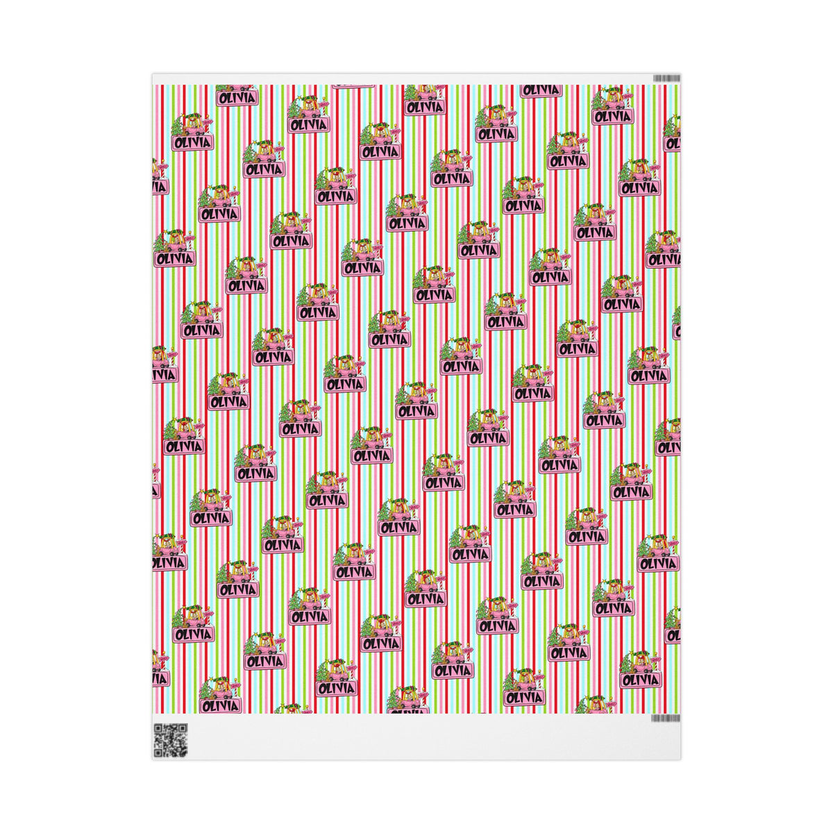 Merry Lou Who Custom Christmas Wrapping Paper, Custom Name Pink Striped Whoville Holiday Gift Wrap