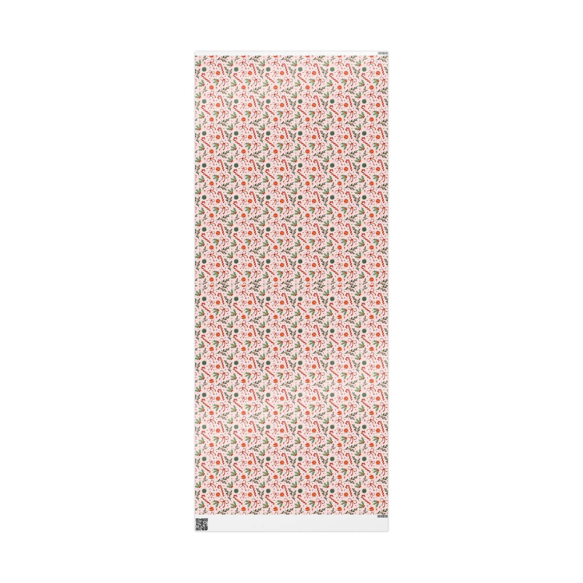 Pink Christmas Wrapping Paper, Candy Canes, Ornaments & Red Bows, Vintage-Inspired Holiday Gift Wrap