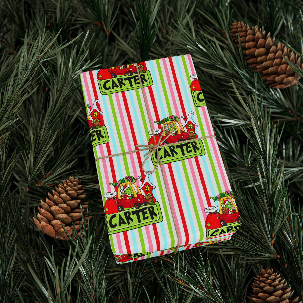Merry Who Custom Wrapping Paper Christmas Wrapping Paper, Custom Name Striped Gift Wrap, Whoville Holiday Presents
