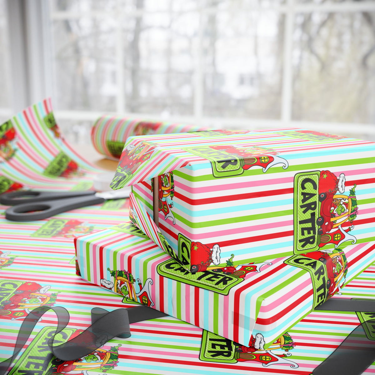 Merry Who Custom Wrapping Paper Christmas Wrapping Paper, Custom Name Striped Gift Wrap, Whoville Holiday Presents