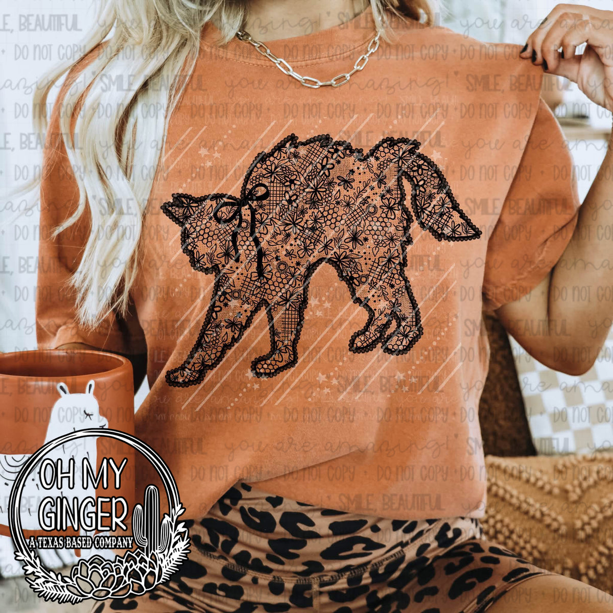 Black Lace Cat design featuring a black cat design with dark lace-inspired styling by Oh My Ginger