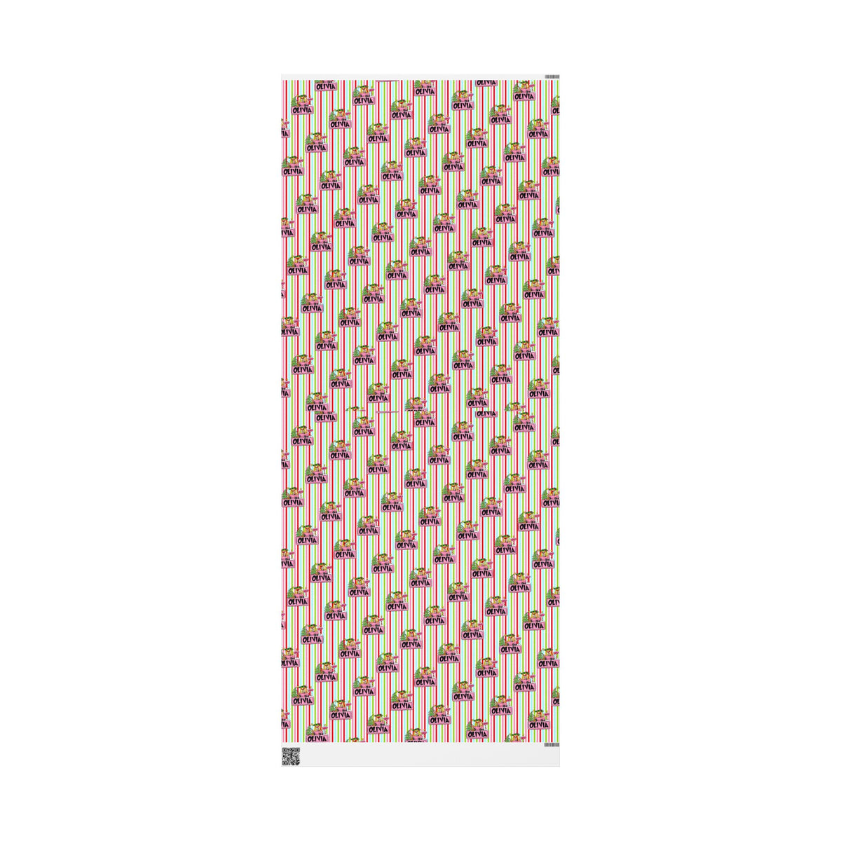Merry Lou Who Custom Christmas Wrapping Paper, Custom Name Pink Striped Whoville Holiday Gift Wrap