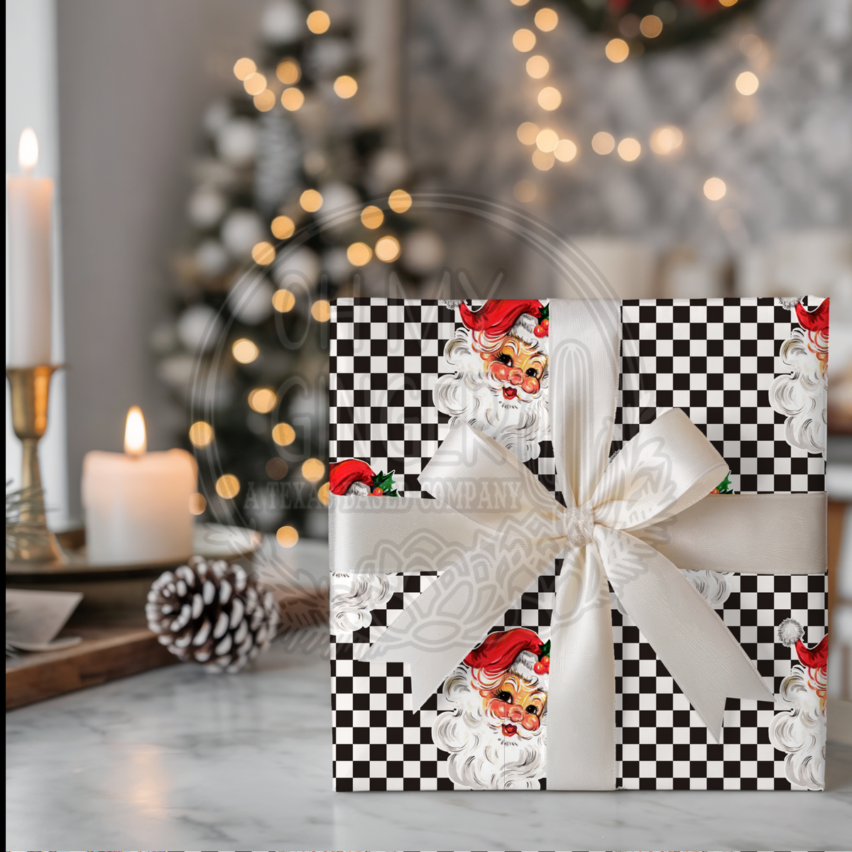 Checker Santa Wrapping Paper