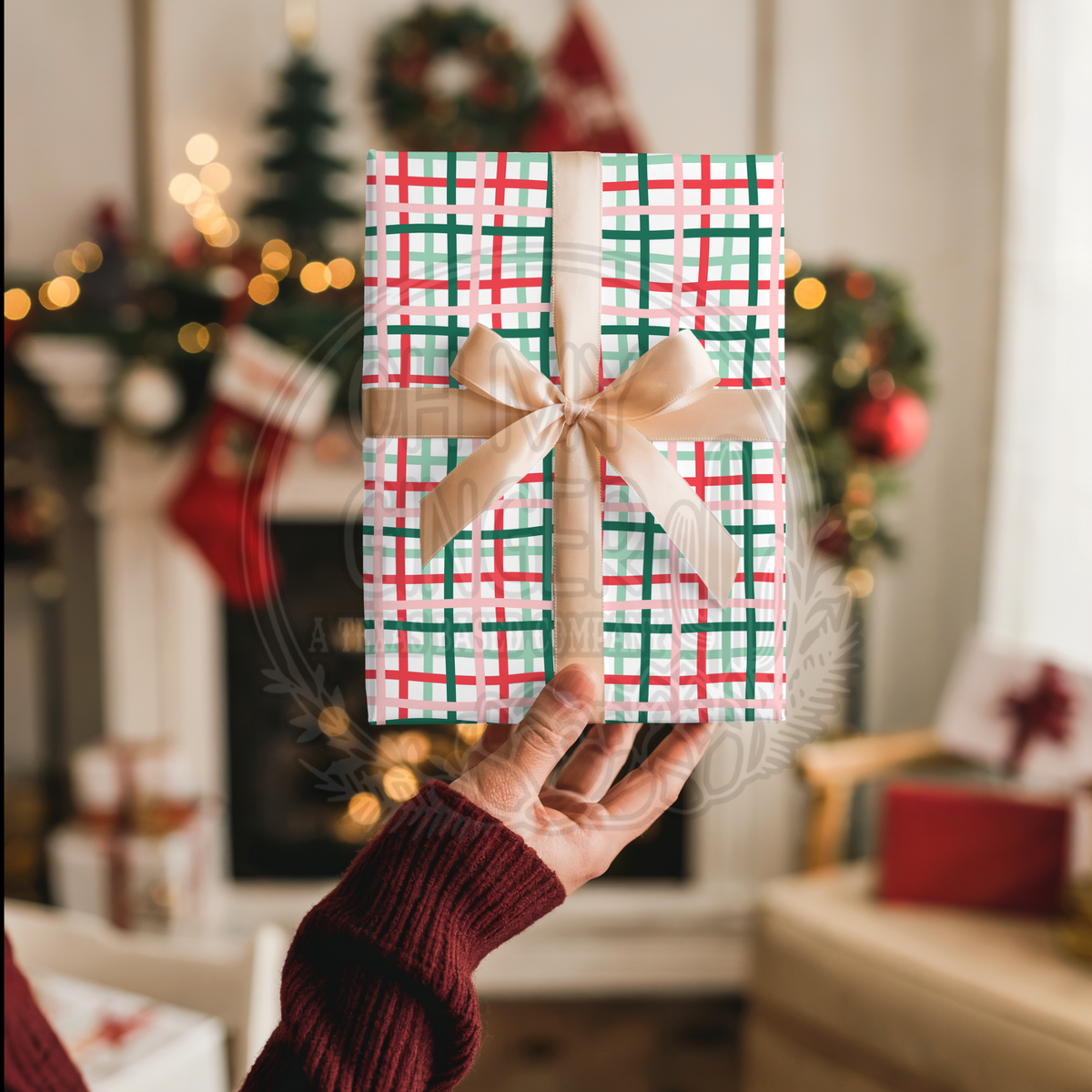 Wavy Christmas Plaid Wrapping Paper