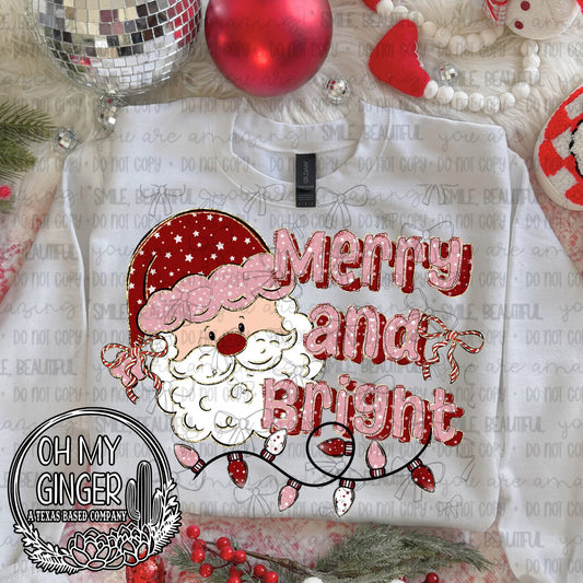 Merry and Bright — a smiling Santa portrait with merry-and-bright lettering