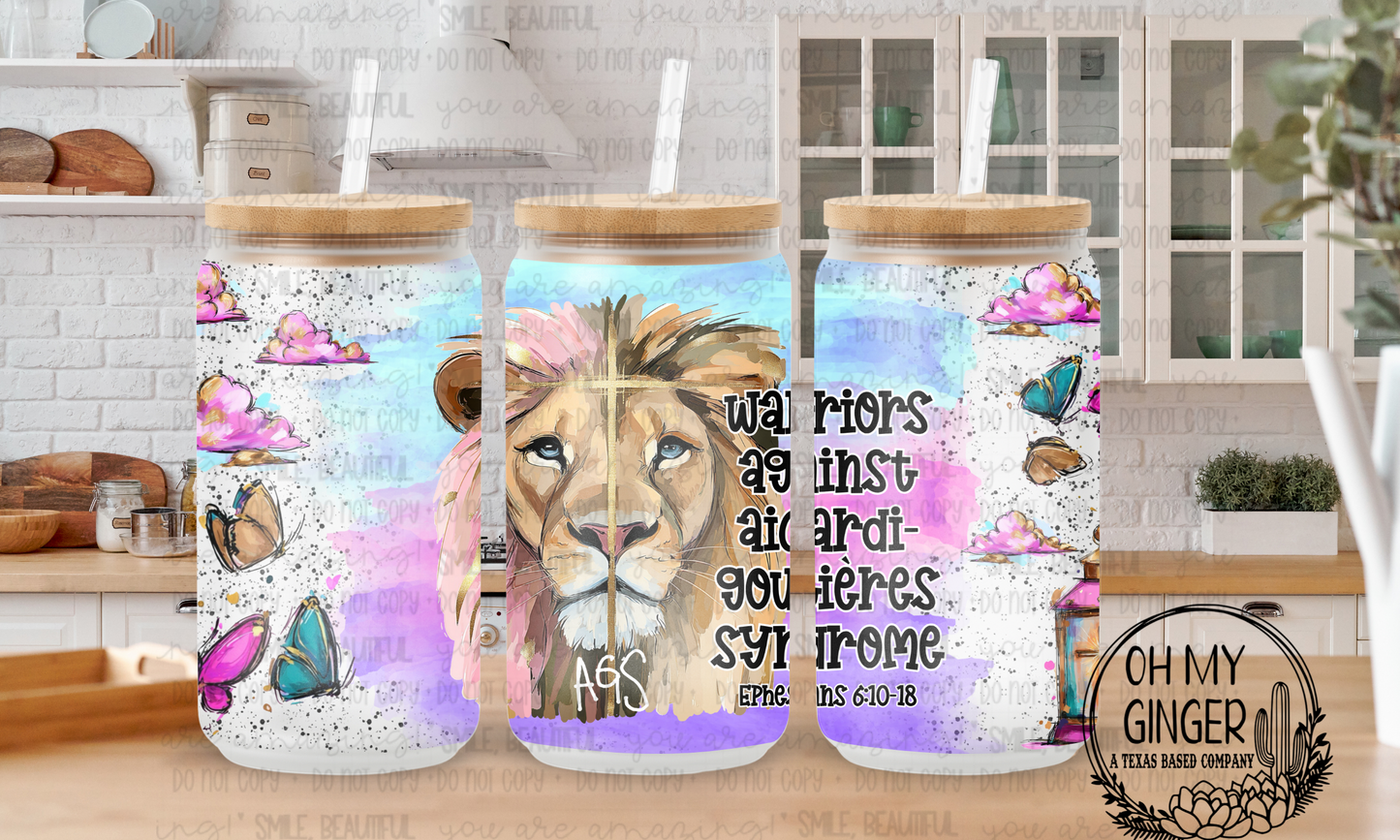 AGS Watercolor Lion 16oz Glass Can