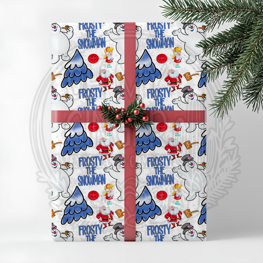 Frosty the Snowman Blue Trees Wrapping Paper